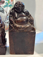 Two Chinese Carved Brown Mottled Hardstone Figural Table Carvings