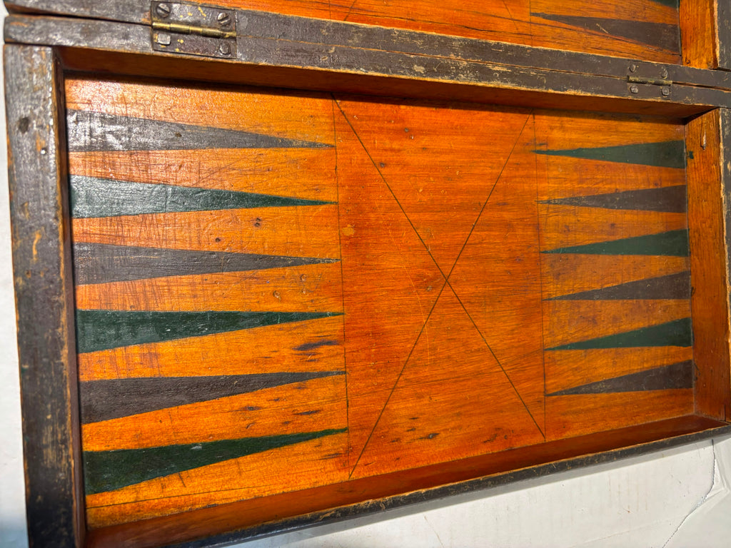 American Folk Art Folding Checkerboard and Backgammon Game Board, Mid-19th Century