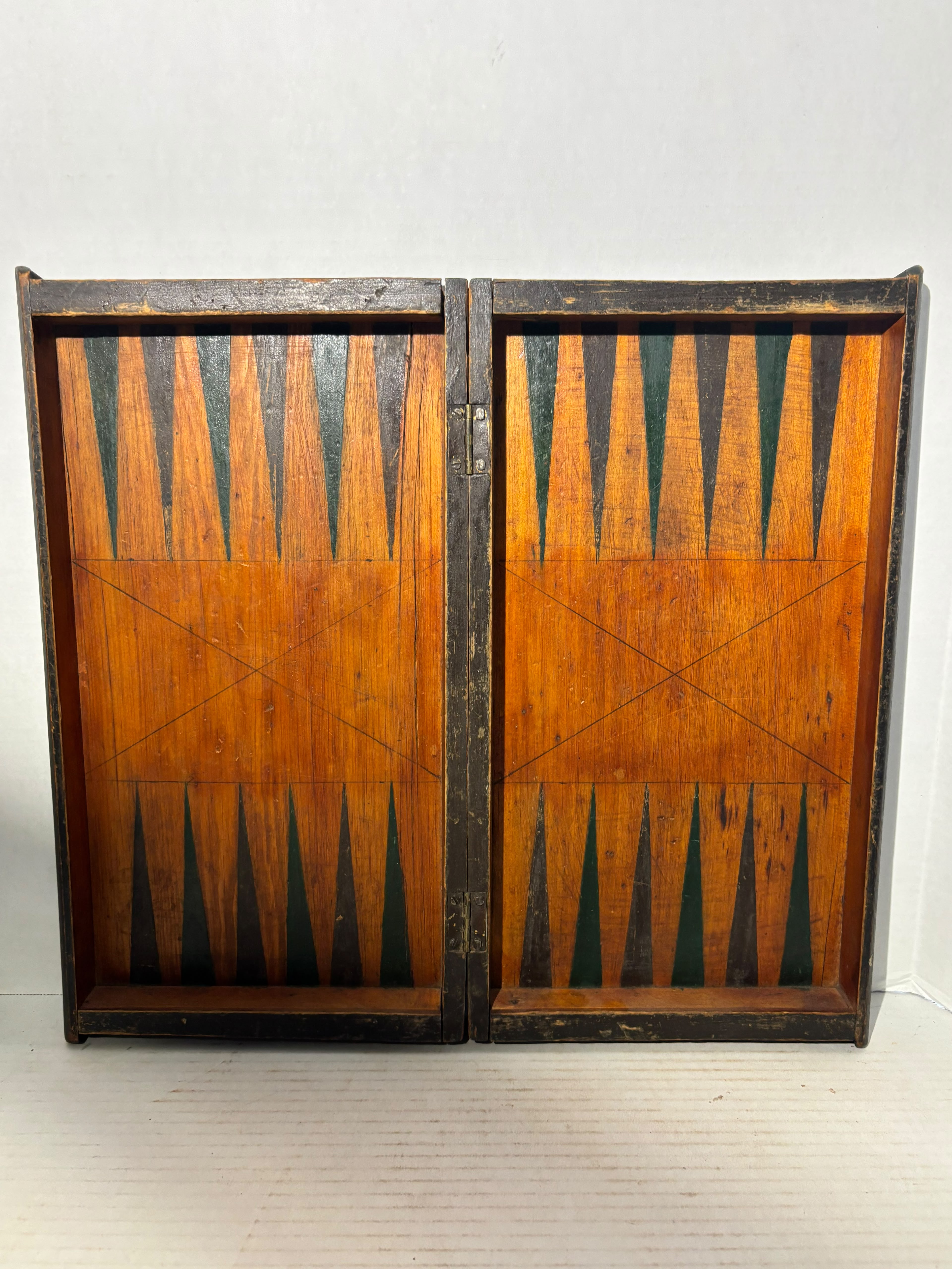 American Folk Art Folding Checkerboard and Backgammon Game Board, Mid-19th Century
