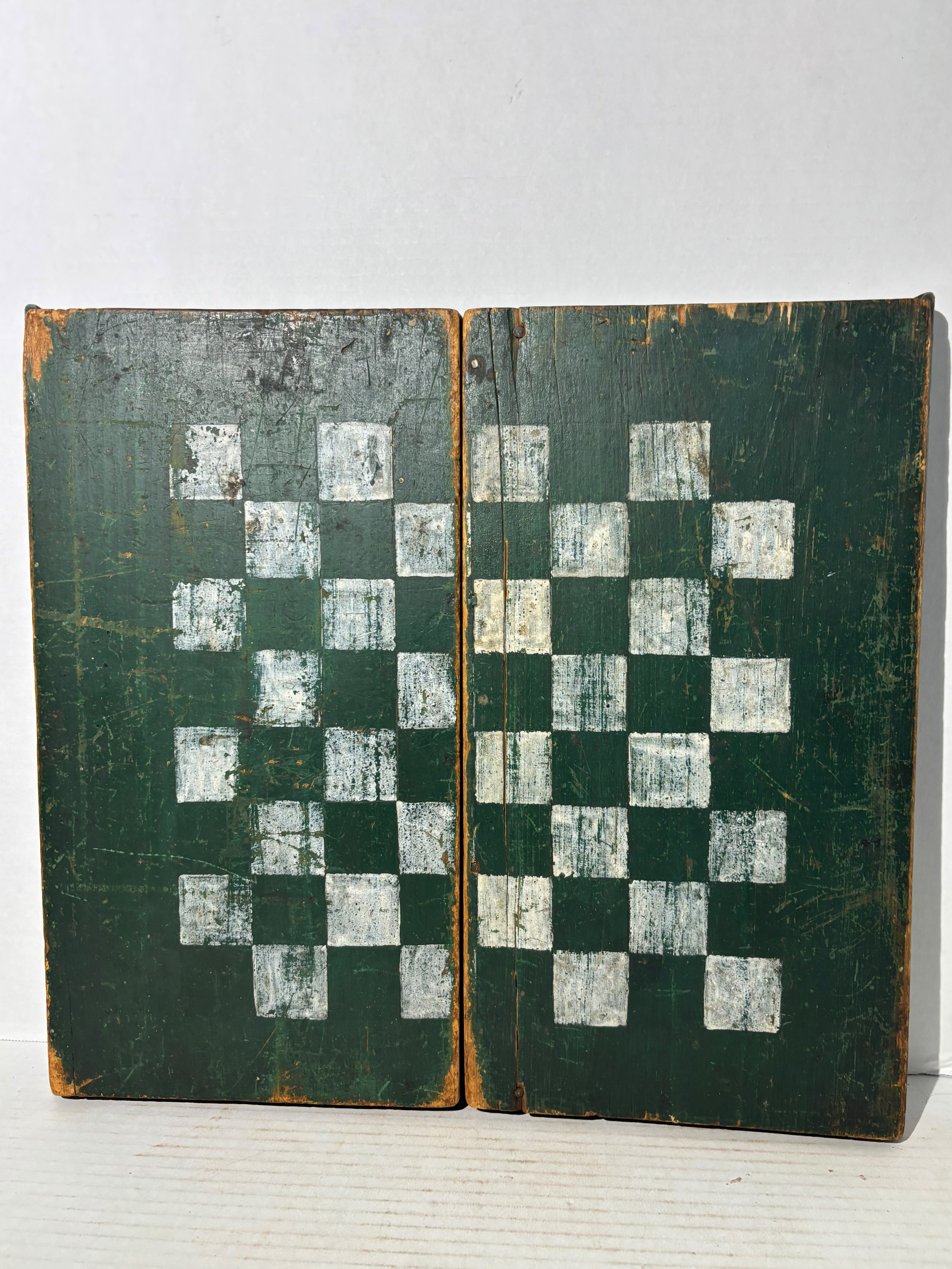 American Folk Art Folding Checkerboard and Backgammon Game Board, Mid-19th Century