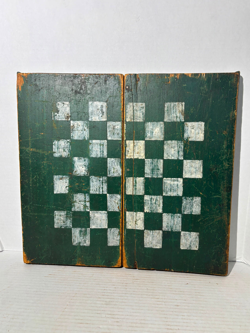 American Folk Art Folding Checkerboard and Backgammon Game Board, Mid-19th Century