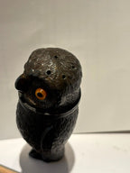 Art Deco Owl-Form Shaker with Amber Glass Eyes Continental Europe, circa 1925–1935