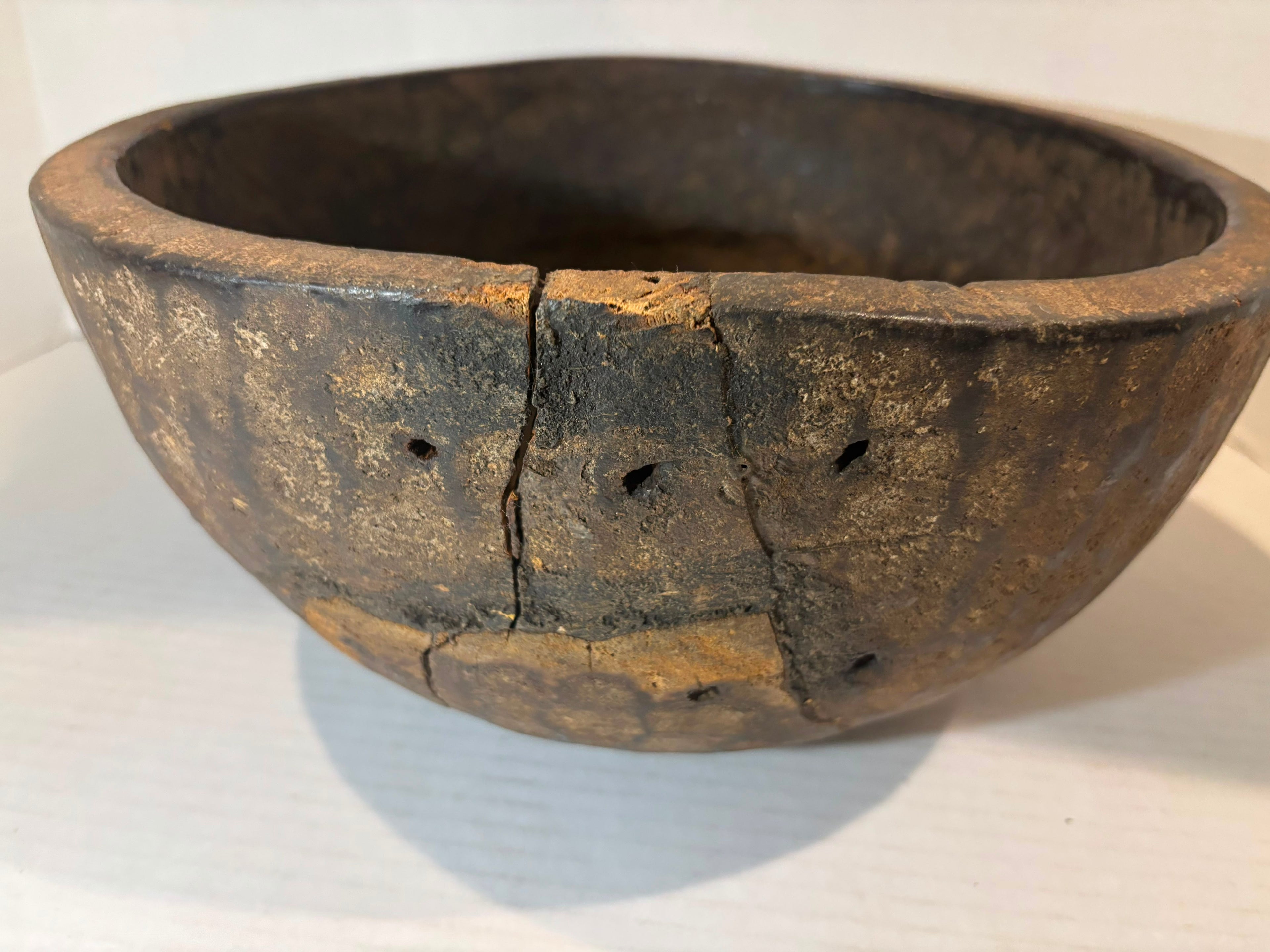 Rare Primitive Hand-Carved Hardwood Bowl Probably Northern European or Early American, Late 18th–Early 19th Century