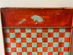 American Folk Art Painted Checkerboard with Whimsical Pig Motif, circa 1890–1925.