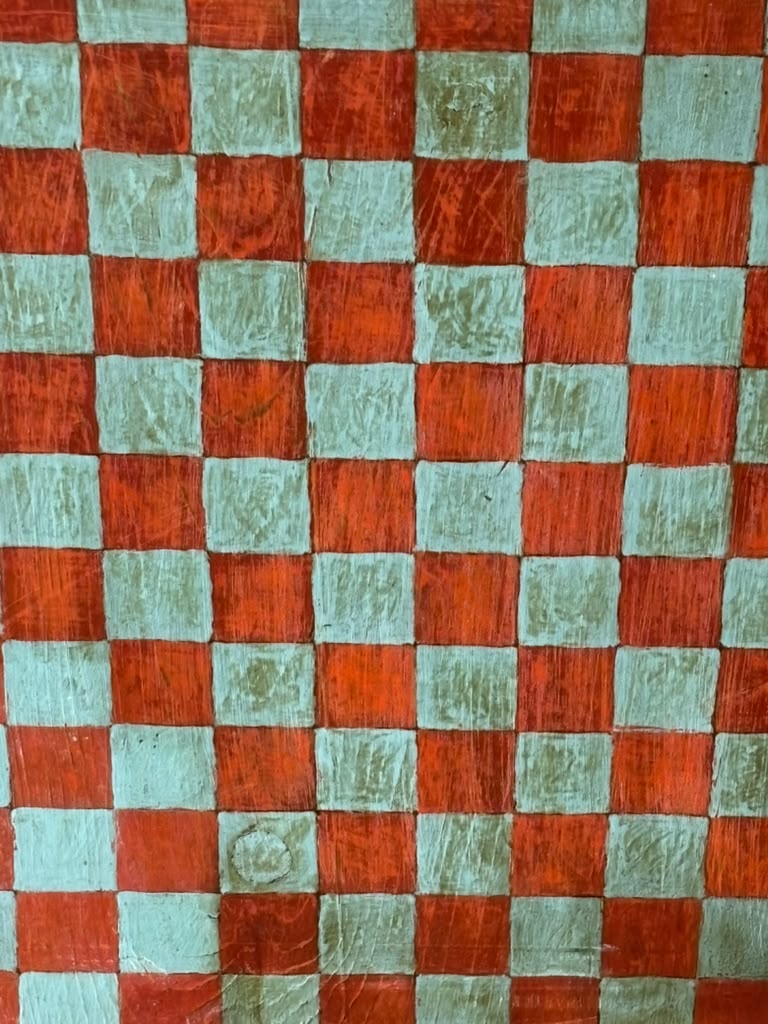 American Folk Art Painted Checkerboard with Whimsical Pig Motif, circa 1890–1925.