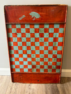 American Folk Art Painted Checkerboard with Whimsical Pig Motif, circa 1890–1925.