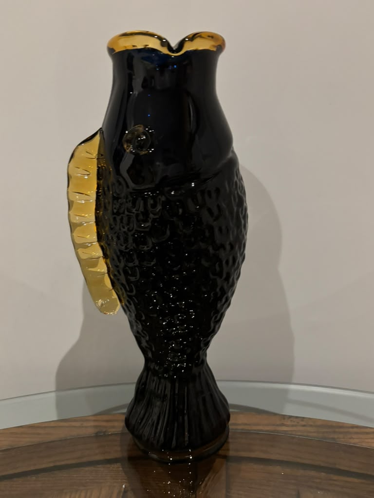 Monumental Blenko Hand-Blown Art Glass Fish Vase American, circa 1970s