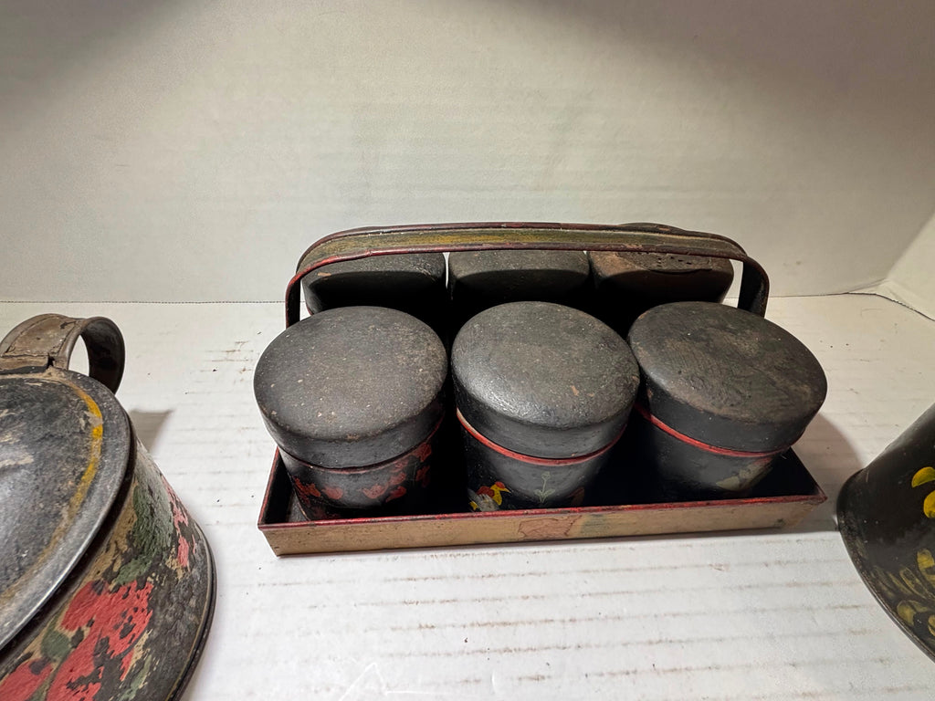 Grouping of American Painted Toleware Pantry Wares, Probably Pennsylvania, Mid-19th Century