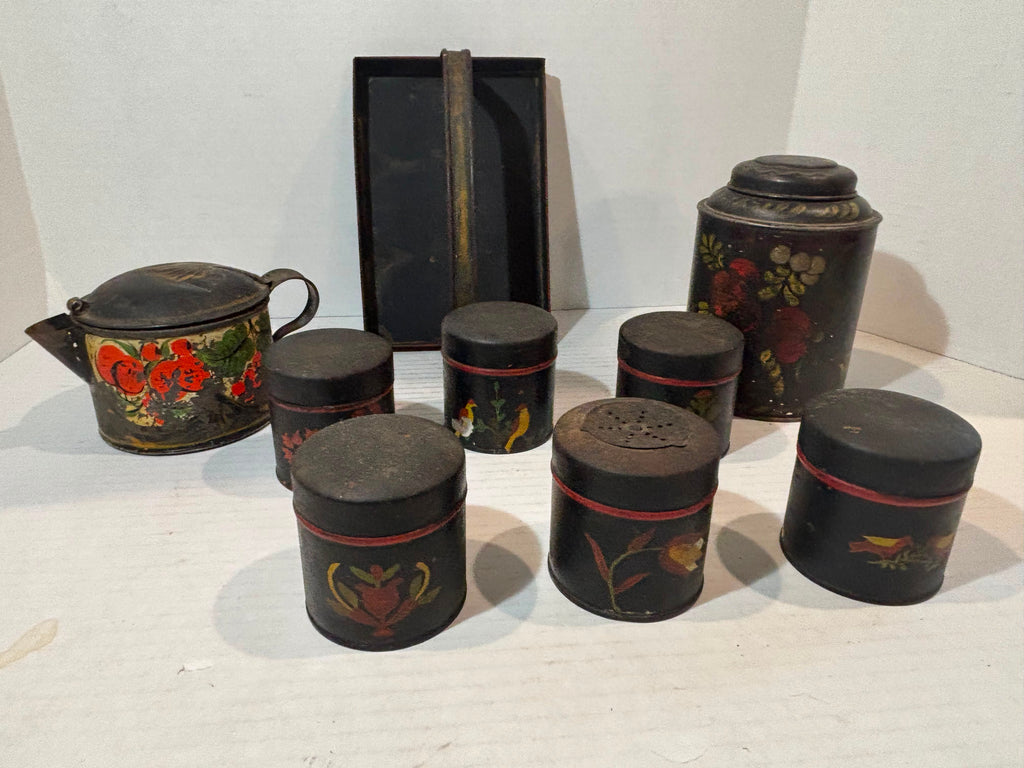 Grouping of American Painted Toleware Pantry Wares, Probably Pennsylvania, Mid-19th Century
