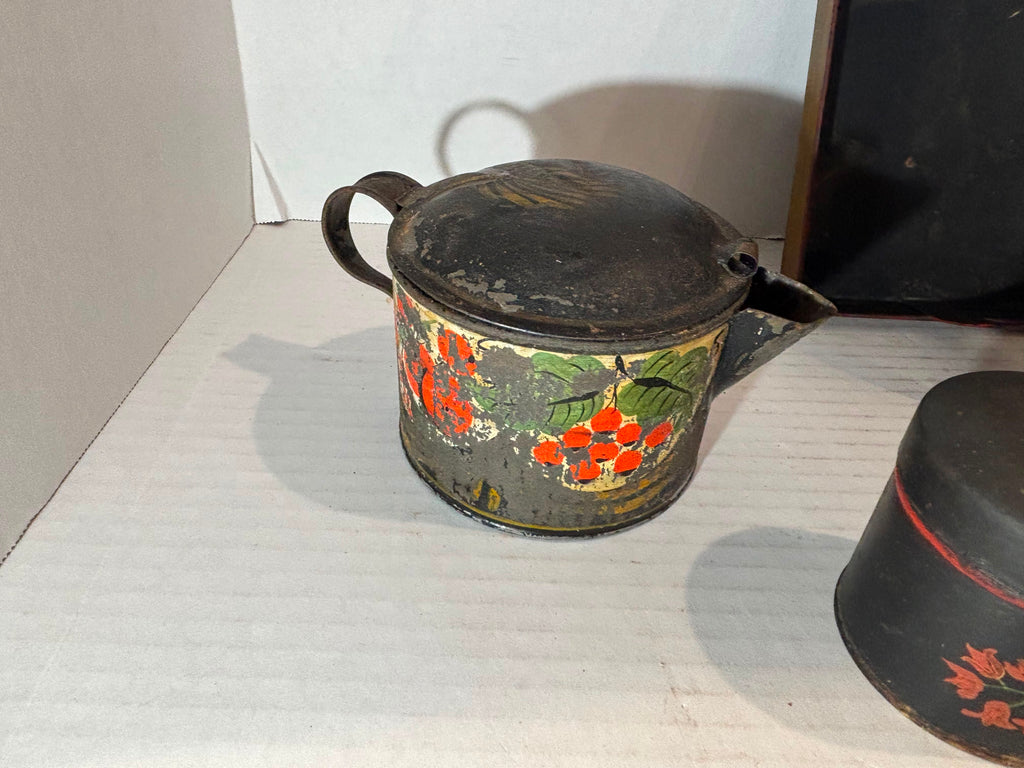 Grouping of American Painted Toleware Pantry Wares, Probably Pennsylvania, Mid-19th Century