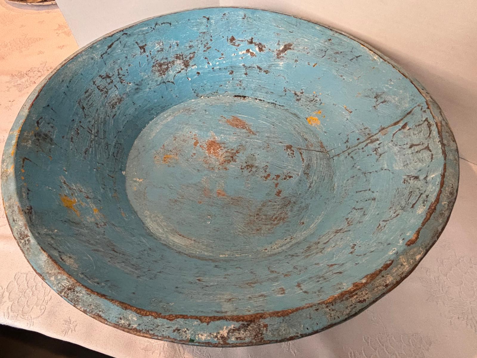 Large Early American Blue-Painted Dough Bowl Late 18th–early 19th century Found in Owensville, Missouri