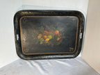 Fine Mid-19th Century Hand-Painted Tole Tray with Detailed Fruit Still Life and Folk Surface
