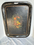 Fine Mid-19th Century Hand-Painted Tole Tray with Detailed Fruit Still Life and Folk Surface