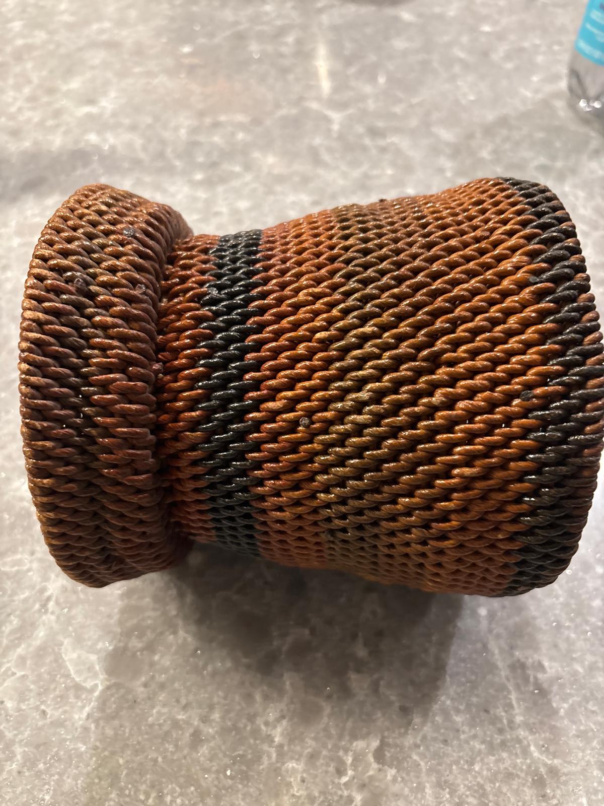 Superb Scandinavian root-twist (rotslöjd) vessel, handmade in Norway or Sweden, ca. 1880–1930.