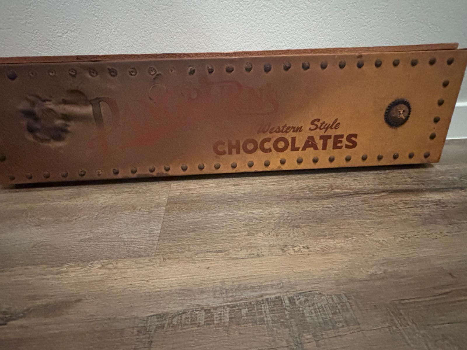 Rare Pangburn’s Chocolates double-sided leather trade sign, Fort Worth, Texas, circa 1915–1925.