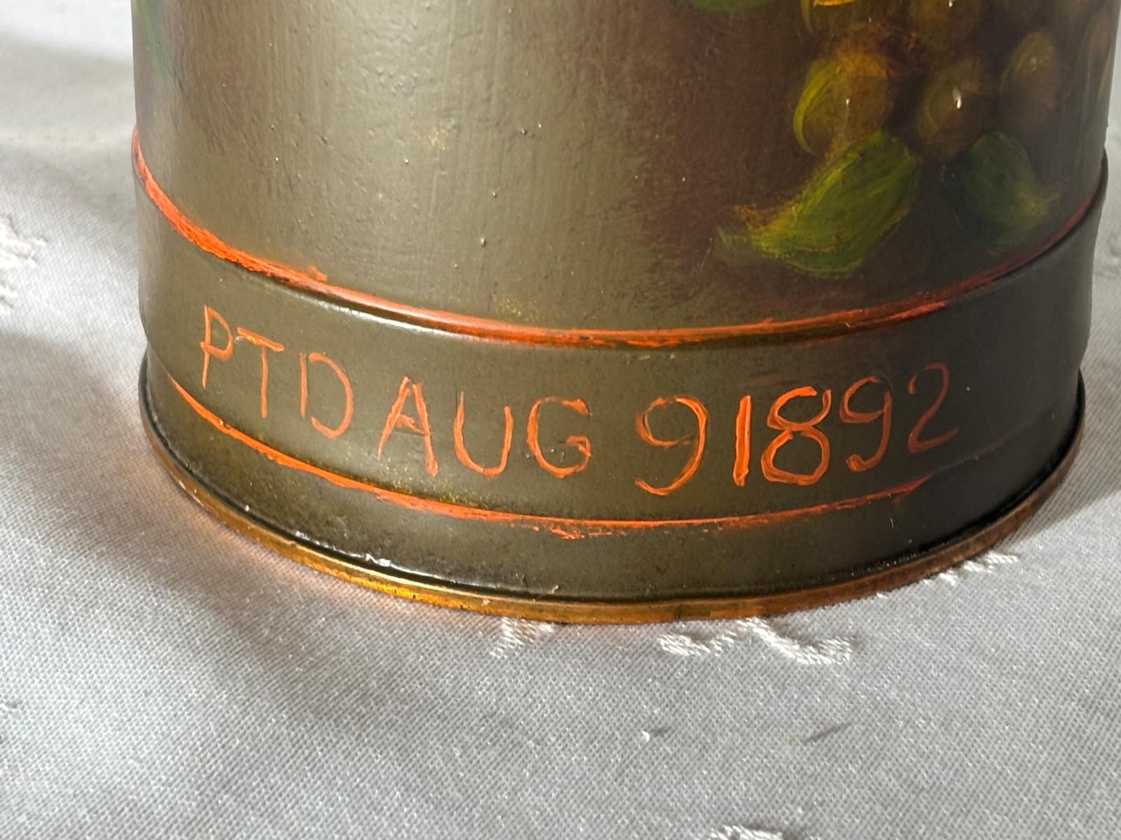 American Painted Tole Coffee Pot, Dated 1892