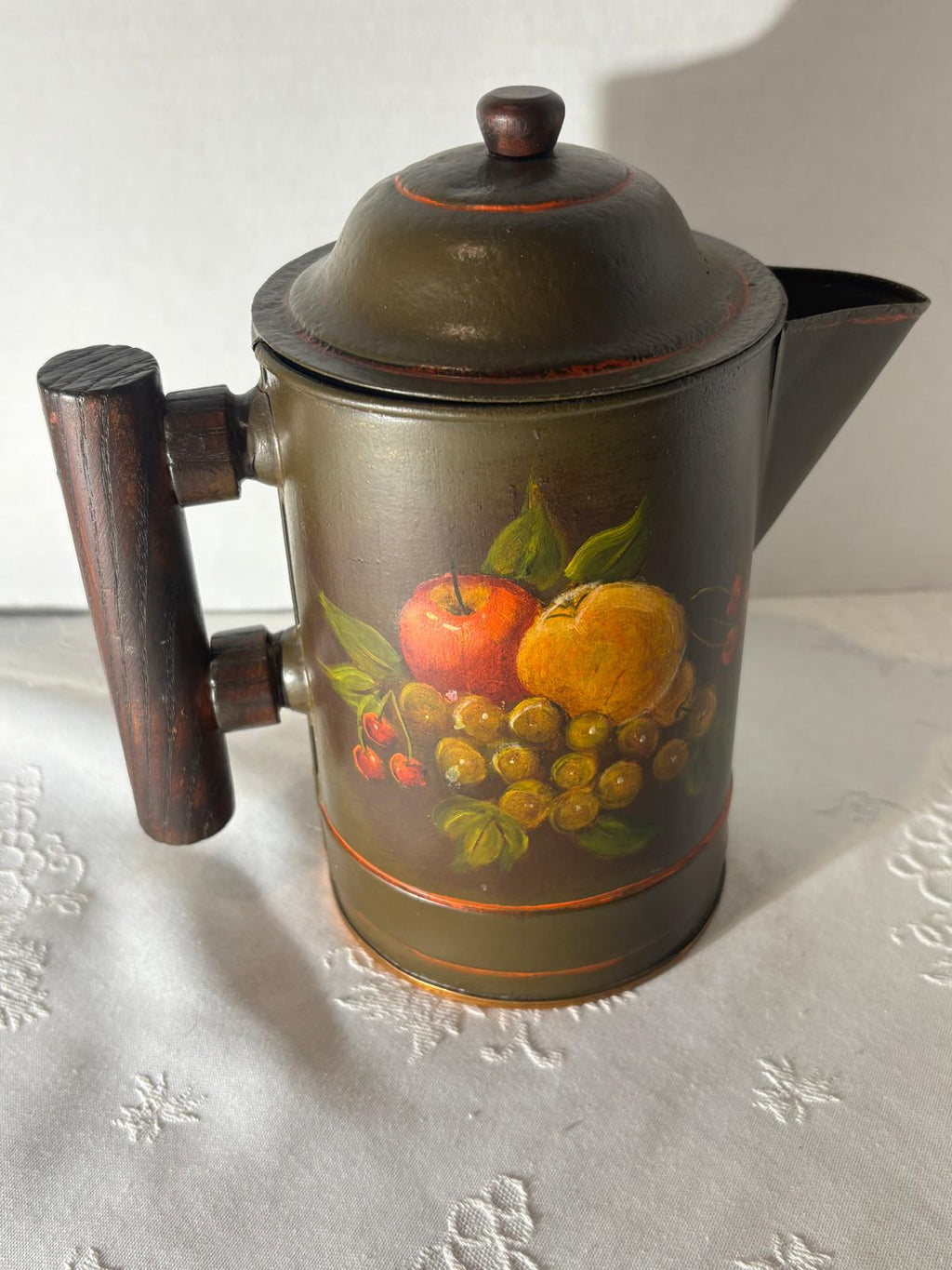 American Painted Tole Coffee Pot, Dated 1892