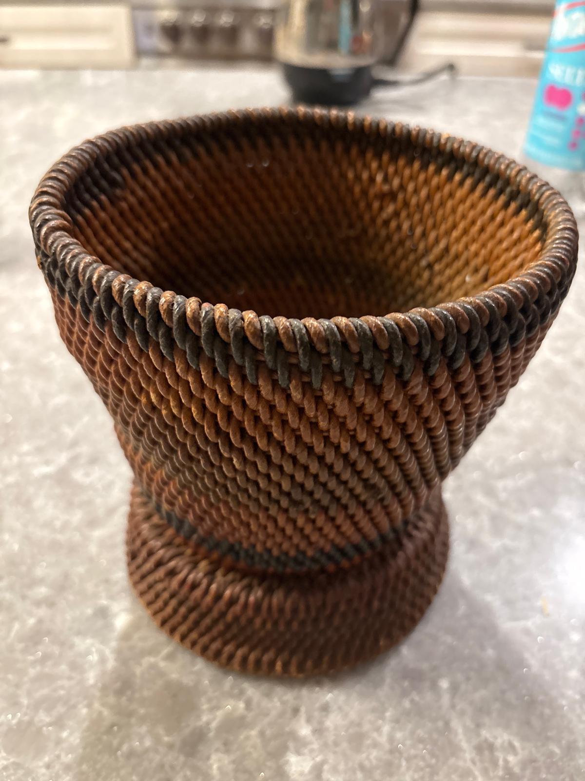 Superb Scandinavian root-twist (rotslöjd) vessel, handmade in Norway or Sweden, ca. 1880–1930.