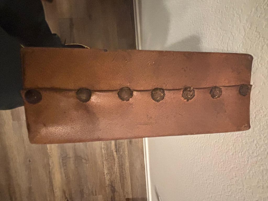 Rare Pangburn’s Chocolates double-sided leather trade sign, Fort Worth, Texas, circa 1915–1925.